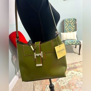 Mondani Miranda Handbag Olive Green & Orange Detail Beautiful Rare Purse NWT